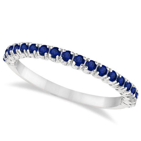 Half-Eternity Pave Thin Blue Sapphire Stack Ring 14k White Gold (0.65ct)