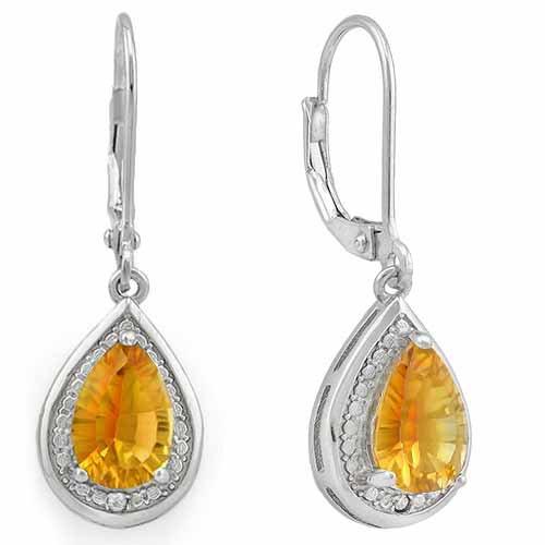 2 1/4 CARAT DARK CITRINE & DIAMOND 925 STERLING SILVER EARRINGS