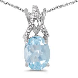 Certified 14k White Gold Oval Aquamarine And Diamond Pendant