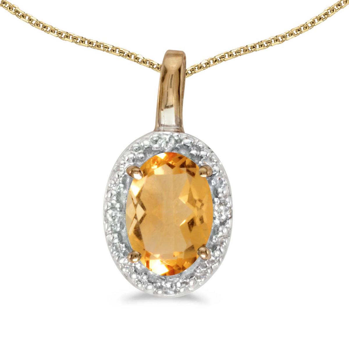 Certified 14k Yellow Gold Oval Citrine And Diamond Pendant