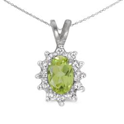 Certified 14k White Gold Oval Peridot And Diamond Pendant