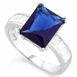 4 2/5 CARAT (13 PCS) CREATED BLUE SAPPHIRE 925 STERLING SILVER RING