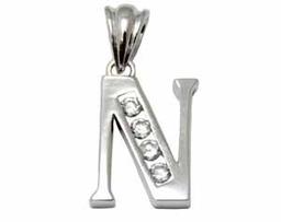 STERLING SILVER PLAIN CZ INITIAL PENDANT N