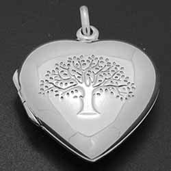 SILVER HEART ENGRAVED TREE OF LIFE LOCKET