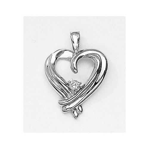 Certified 14K White Gold Diamond Heart Pendant