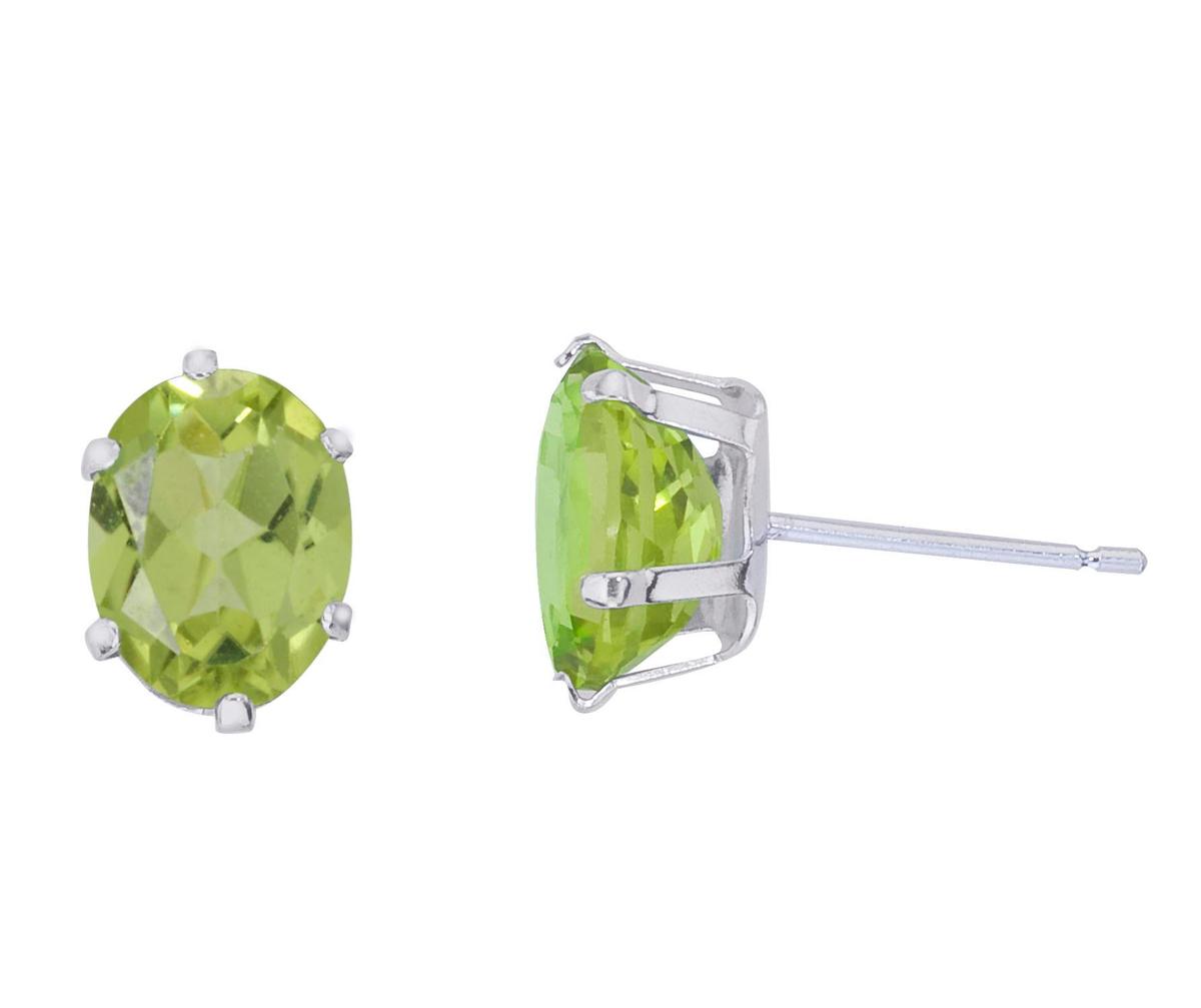 Certified Sterling Silver Oval Peridot Stud Earrings