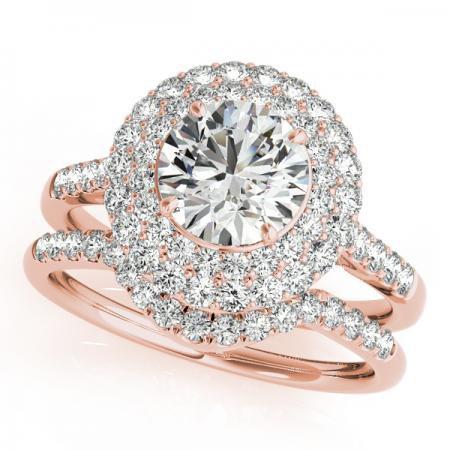 CERTIFIED 14KT ROSE GOLD 1.24 CT G-H/VS-SI1 DIAMOND HALO BRIDAL SET