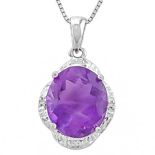 4 1/3 CARAT AMETHYST & DIAMOND 925 STERLING SILVER PENDANT