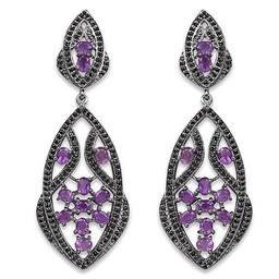 5.74 Carat Genuine Amethyst and Black Spinel .925 Sterling Silver Earrings