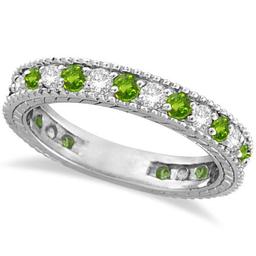 Diamond and Peridot Eternity Ring Band 14k White Gold (1.08ct)