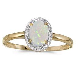 Certified 14k Yellow Gold Oval Opal And Diamond Ring 0.27 CTW