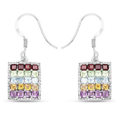 4.32 Carat Genuine Multi Stones .925 Sterling Silver Earrings