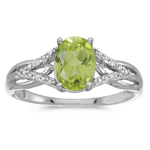 Certified 14k White Gold Oval Peridot And Diamond Ring 1.24 CTW