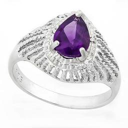 1 CARAT AMETHYST & DIAMOND 925 STERLING SILVER RING