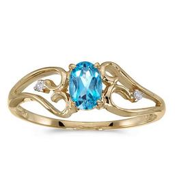 Certified 10k Yellow Gold Oval Blue Topaz And Diamond Ring 0.41 CTW