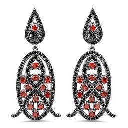 7.63 Carat Genuine Garnet and Black Spinel .925 Sterling Silver Earrings