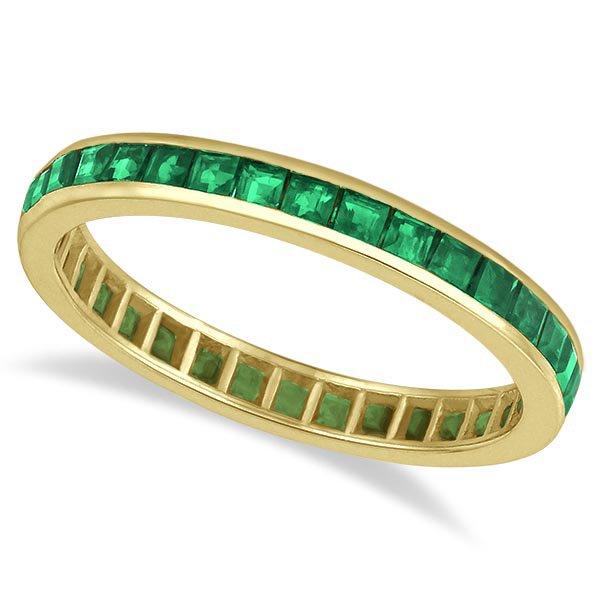 Princess-Cut Emerald Eternity Ring Band 14k Yellow Gold (1.36ct)