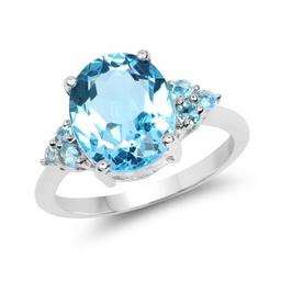 4.30 Carat Genuine Swiss Blue Topaz .925 Sterling Silver Ring