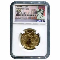 Certified American $25 Gold Eagle 2015 MS70 NGC First Day of Issue