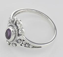 Antique Style Genuine Purple Amethyst Ring - Sterling Silver