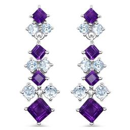 4.94 Carat Genuine Amethyst and Blue Topaz .925 Sterling Silver Earrings