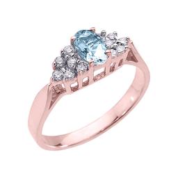 10K Rose Gold Aquamarine and Diamond Proposal Ladies Ring APPROX .60 CTW