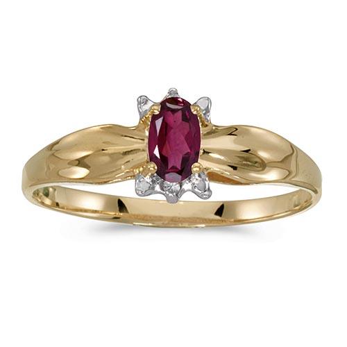 Certified 14k Yellow Gold Oval Rhodolite Garnet And Diamond Ring 0.24 CTW