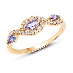 0.40 Carat Genuine Tanzanite and White Diamond 14K Yellow Gold Ring