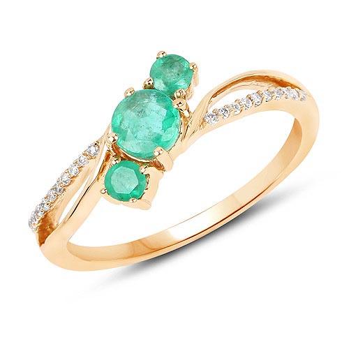 0.60 Carat Genuine Zambian Emerald and White Diamond 14K Yellow Gold Ring