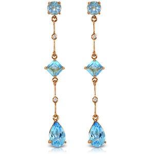 14K Solid Rose Gold Chandelier Earrings withDiamond & Blue Topaz