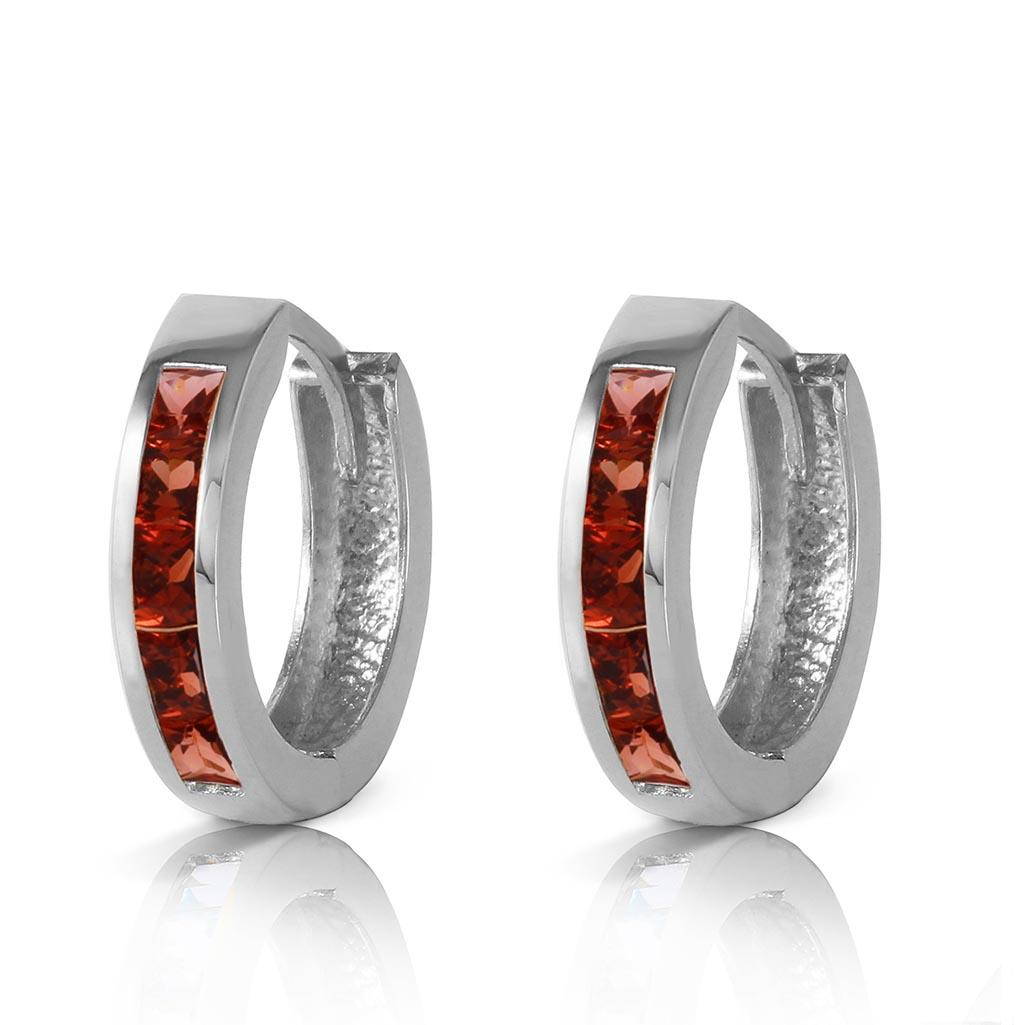 1.3 Carat 14K Solid White Gold Hoop Huggie Earrings Garnet