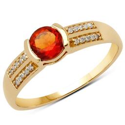 0.51 Carat Genuine Citrine and White Diamond 14K Yellow Gold Ring