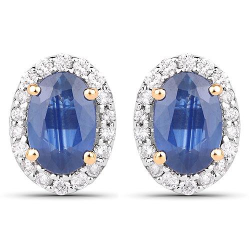 1.29 Carat Genuine Blue Sapphire and White Diamond 14K Yellow Gold Earrings