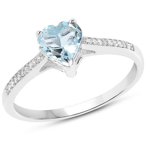 0.65 Carat Genuine Aquamarine and White Diamond 14K White Gold Ring