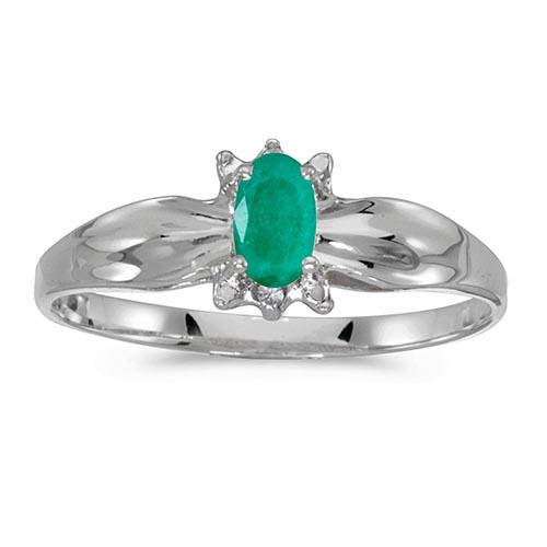 Certified 14k White Gold Oval Emerald And Diamond Ring 0.17 CTW