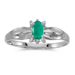 Certified 14k White Gold Oval Emerald And Diamond Ring 0.17 CTW