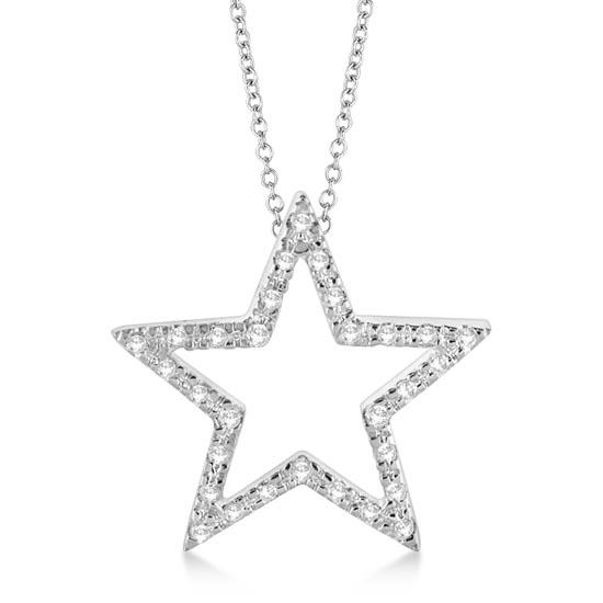 Star Shaped Diamond Pendant Necklace 14k White Gold (0.10ct)