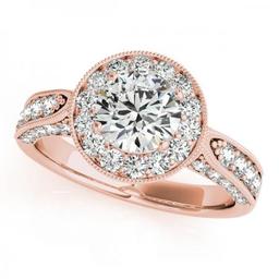 CERTIFIED 18K ROSE GOLD 1.17 CT G-H/VS-SI1 DIAMOND HALO ENGAGEMENT RING