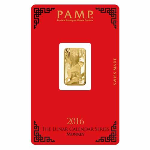 PAMP Suisse 5 Gram Gold Bar 2016 - Monkey Design