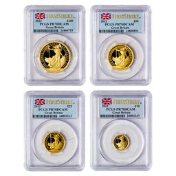 Certified UK Britannia Proof Gold 2012 4-Piece Set PR70 PCGS First Strike