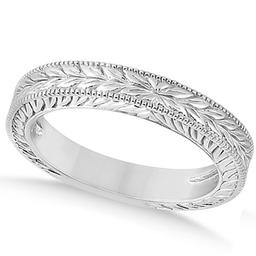 Vintage Carved Filigree Leaf Design Wedding Band in Platinum