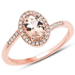 0.80 CTW Genuine Morganite and White Diamond 14K Rose Gold Ring