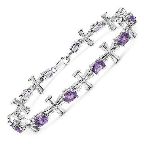 5.52 CTW Genuine Amethyst & White Diamond .925 Streling Silver Bracelet