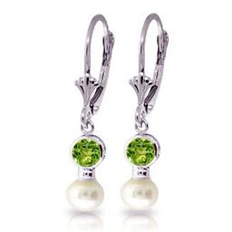 5.2 Carat 14K Solid White Gold Leverback Earrings pearl Peridot