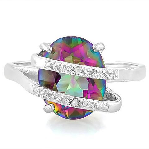 3 1/5 CARAT MYSTIC GEMSTONE DIAMOND 925 STERLING SILVER RING