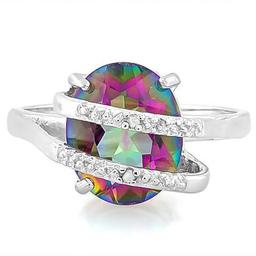 3 1/5 CARAT MYSTIC GEMSTONE DIAMOND 925 STERLING SILVER RING