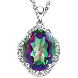 4.47 CTW MYSTIC GEMSTONE & (16 PCS) DIAMOND 10KT SOLID WHITE GOLD PENDANT