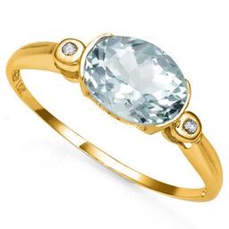 0.95 CTW AQUAMARINE & GENUINE DIAMOND 10K SOLID YELLOW GOLD RING