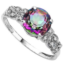 1.75 CTW MYSTIC GEMSTONE & GENUINE DIAMOND (12 PCS) 10KT SOLID WHITE GOLD RING