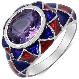 2.16 CTW Genuine Amethyst & White Diamond .925 Sterling Silver Ring